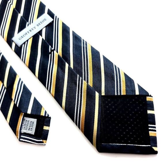 Geoffrey Beene Black Gold Striped Woven Silk Tie - Picture 5 of 6